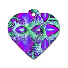 Violet Peacock Feathers, Abstract Crystal Mint Green Dog Tag Heart (two Sided) by DianeClancy