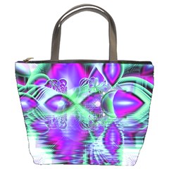 Violet Peacock Feathers, Abstract Crystal Mint Green Bucket Handbag