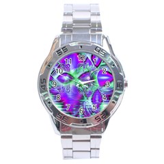 Violet Peacock Feathers, Abstract Crystal Mint Green Stainless Steel Watch by DianeClancy