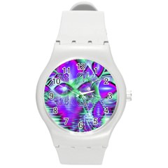 Violet Peacock Feathers, Abstract Crystal Mint Green Plastic Sport Watch (medium)