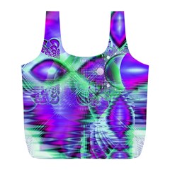 Violet Peacock Feathers, Abstract Crystal Mint Green Reusable Bag (l)