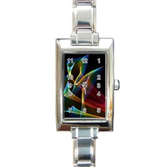 Peacock Symphony, Abstract Rainbow Music Rectangular Italian Charm Watch by DianeClancy