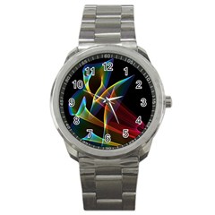 Peacock Symphony, Abstract Rainbow Music Sport Metal Watch by DianeClancy