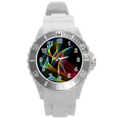 Peacock Symphony, Abstract Rainbow Music Plastic Sport Watch (large) by DianeClancy