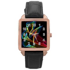 Peacock Symphony, Abstract Rainbow Music Rose Gold Leather Watch  by DianeClancy