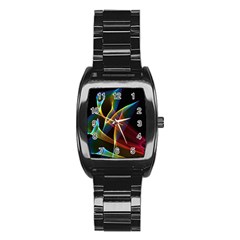 Peacock Symphony, Abstract Rainbow Music Stainless Steel Barrel Watch by DianeClancy