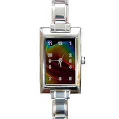 Liquid Rainbow, Abstract Wave Of Cosmic Energy  Rectangular Italian Charm Watch