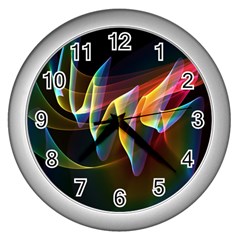 Northern Lights, Abstract Rainbow Aurora Wall Clock (silver) by DianeClancy