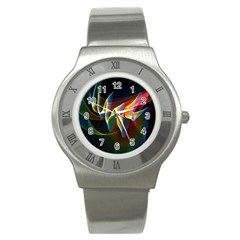 Northern Lights, Abstract Rainbow Aurora Stainless Steel Watch (slim) by DianeClancy