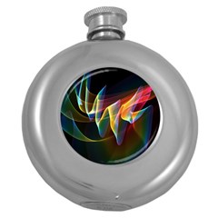 Northern Lights, Abstract Rainbow Aurora Hip Flask (round) by DianeClancy