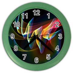 Northern Lights, Abstract Rainbow Aurora Wall Clock (color) by DianeClancy