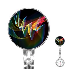 Northern Lights, Abstract Rainbow Aurora Stainless Steel Nurses Watch by DianeClancy