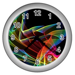 Dancing Northern Lights, Abstract Summer Sky  Wall Clock (silver) by DianeClancy