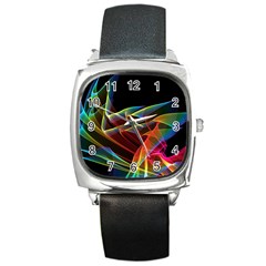 Dancing Northern Lights, Abstract Summer Sky  Square Leather Watch