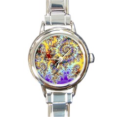 Desert Winds, Abstract Gold Purple Cactus  Round Italian Charm Watch by DianeClancy