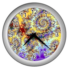 Desert Winds, Abstract Gold Purple Cactus  Wall Clock (silver)