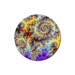 Desert Winds, Abstract Gold Purple Cactus  Drink Coaster (round) by DianeClancy