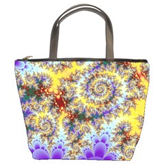 Desert Winds, Abstract Gold Purple Cactus  Bucket Handbag by DianeClancy