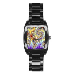 Desert Winds, Abstract Gold Purple Cactus  Stainless Steel Barrel Watch by DianeClancy