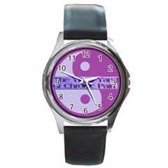 Yin & Yang Of Chronic Pain Round Leather Watch (silver Rim) by FunWithFibro