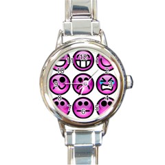 Chronic Pain Emoticons Round Italian Charm Watch by FunWithFibro