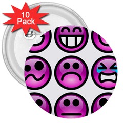 Chronic Pain Emoticons 3  Button (10 Pack) by FunWithFibro