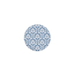 White On Light Blue Damask 1  Mini Button Magnet by Zandiepants