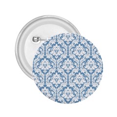 White On Light Blue Damask 2 25  Button