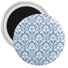 White On Light Blue Damask 3  Button Magnet by Zandiepants