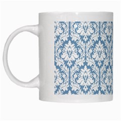 White On Light Blue Damask White Coffee Mug by Zandiepants