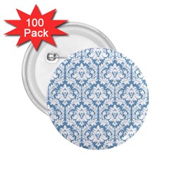 White On Light Blue Damask 2 25  Button (100 Pack)