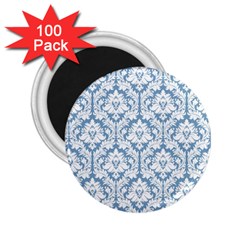 White On Light Blue Damask 2 25  Button Magnet (100 Pack) by Zandiepants