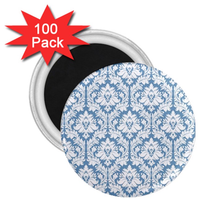 White On Light Blue Damask 2.25  Button Magnet (100 pack)