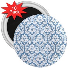 White On Light Blue Damask 3  Button Magnet (10 Pack) by Zandiepants