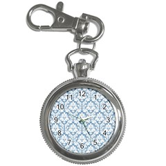 White On Light Blue Damask Key Chain Watch