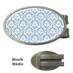 White On Light Blue Damask Money Clip (oval)