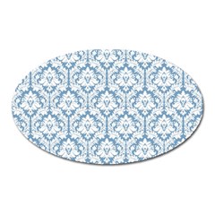 White On Light Blue Damask Magnet (oval) by Zandiepants