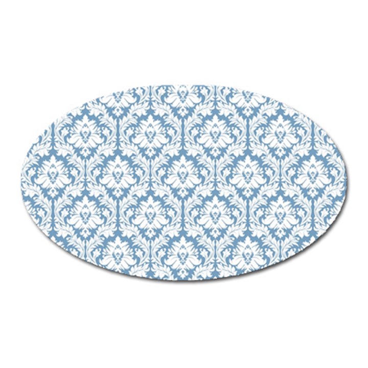 White On Light Blue Damask Magnet (Oval)