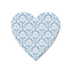 White On Light Blue Damask Magnet (heart) by Zandiepants