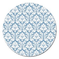 White On Light Blue Damask Magnet 5  (round) by Zandiepants