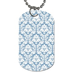 White On Light Blue Damask Dog Tag (one Sided)