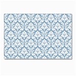 White On Light Blue Damask Postcard 4 x 6  (10 Pack) Front