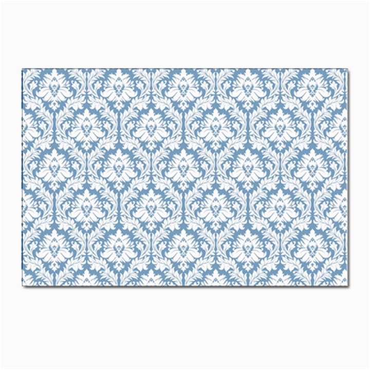 White On Light Blue Damask Postcard 4 x 6  (10 Pack)