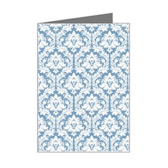 White On Light Blue Damask Mini Greeting Card by Zandiepants