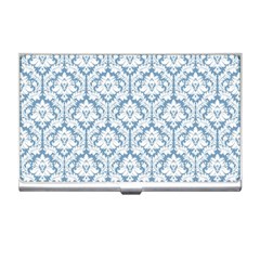 White On Light Blue Damask Business Card Holder