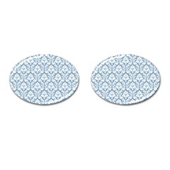 White On Light Blue Damask Cufflinks (oval)