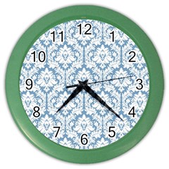 White On Light Blue Damask Wall Clock (color) by Zandiepants