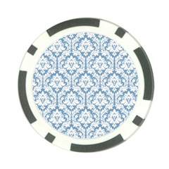 White On Light Blue Damask Poker Chip by Zandiepants