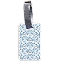 White On Light Blue Damask Luggage Tag (one Side) by Zandiepants