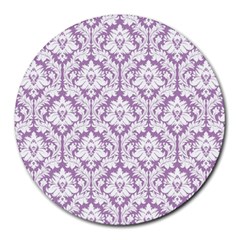 White On Lilac Damask 8  Mouse Pad (round)